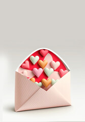Happy Valentines Day Concept with Paper Heart Shapes and Envelope. Banner Design with Text Space.