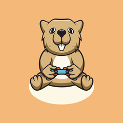Cute otter playing game cartoon illustration