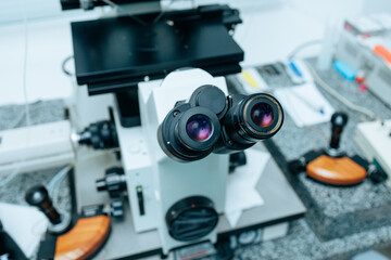 Fototapeta na wymiar Modern multifunctional medical microscope, modern medical equipment.