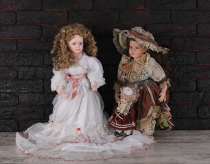 Fototapeta premium vintage porcelain doll on black background
