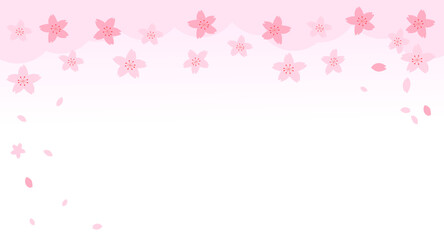 Cherry blossom Sakura flower with flying petals on pink sky background vector illustration.