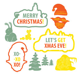 Christmas and New Year Trendy Style Greetings Stickers or Elements for Textile Print.