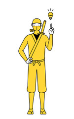 アイデアを思いついた忍者のコスプレをした男性