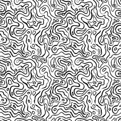 Topographic map seamless pattern. Brush drawn wavy ornament with scuffs. Topographic topo contour map background in sketch style. Abstract organic texture. Trendy vector illustration in organic style.