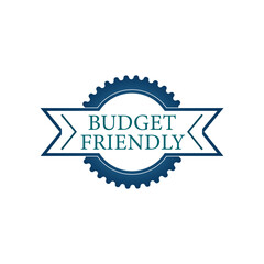 Quality badge budget friendly. Label, sticker, exclusive premium button. Vector illustration isolated icon saver.