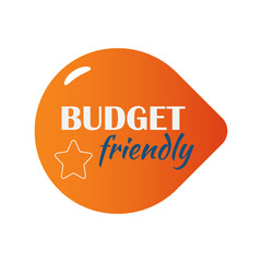 Quality badge budget friendly. Label, sticker, exclusive premium button. Vector illustration isolated icon saver.