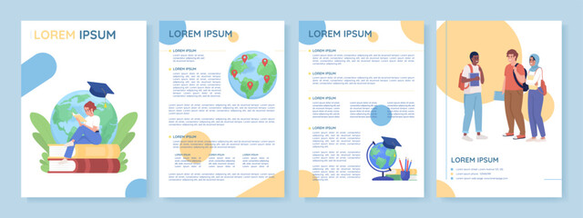 International student flat vector brochure template. Foreign education booklet, leaflet printable flat color designs. Editable magazine page, reports kit with text space. Quicksand font used