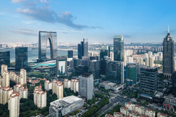 Fototapeta na wymiar Aerial photography of Suzhou Jinji Lake CBD urban buildings