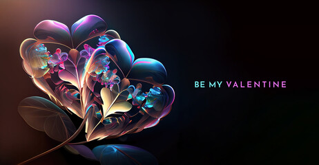 Beautiful 3D transparent heart made of shining crystals for valentine's day on separate background. Card, banner. copyspace. Generative AI.