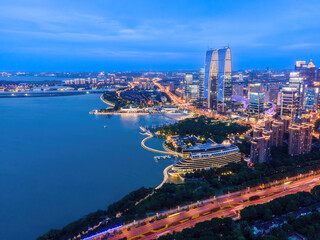 Fototapeta premium Aerial photography of Suzhou Jinji Lake architectural landscape