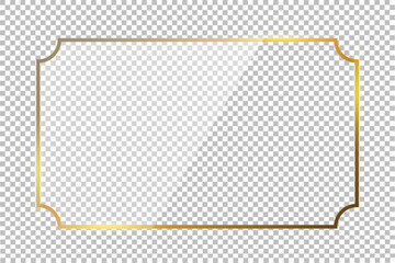 Luxury gold border isolated on transparent background. Glowing gradient effect rectangle curve frame. Vector illustration.