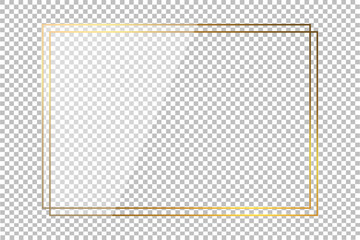 Luxury gold border isolated on transparent background. Glowing gradient effect rectangle curve frame. Vector illustration.