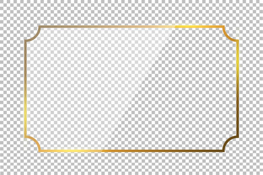 Luxury gold border isolated on transparent background. Glowing gradient effect rectangle curve frame. Vector illustration.