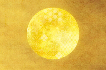 金の和紙に黄金の月の光輝くテクスチャ素材