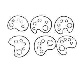 Painting palette set with hand drawn sketch and outline style