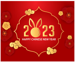Fototapeta na wymiar Happy Chinese new year 2023 year of the rabbit Design Abstract Illustration Vector Red And Gold
