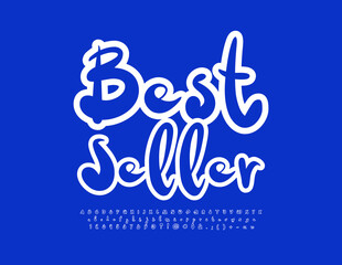 Vector bright logo Best Seller. Modern Alphabet Letters and Numbers. Funny handwritten Font.
