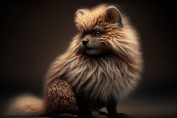 Obraz premium a furry animal sitting on top of a floor next to a black background with a brown background and a black background with a white border and a brown background with a black border with a.