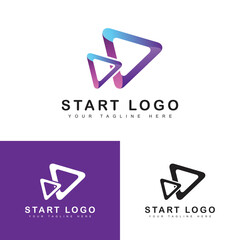 play logo design template. play icon with line art vector illustration.
