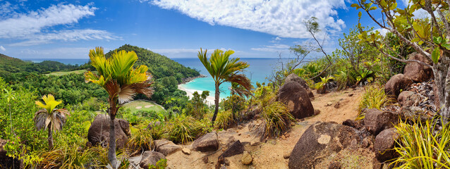 Hiking trail to Beach Anse Georgette, Praslin, Seychelles - panoramic view