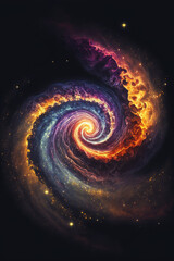 colorful realistic spiral galaxy on space background, neon, science, art illustration