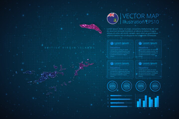 British Virgin Islands map infographics template for diagram, graph, presentation and chart with abstract geometric mesh polygonal light concept on blue background. Vector Illustration EPS10.