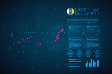 Canary Islands map infographics template for diagram, graph, presentation and chart with abstract geometric mesh polygonal light concept on blue background. Vector Illustration EPS10.