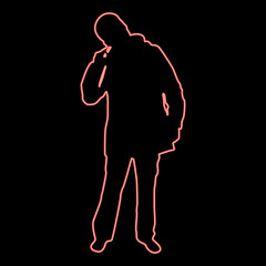 Neon male picking in ear using finger Male clearing earwax Clean body concept Caring for cleanliness idea Hygiene Cleanup hygienic red color vector illustration image flat style