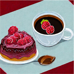 Himbeertorte mit Sahne und Kaffee