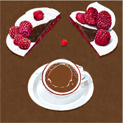 Himbeertorte mit Sahne und Kaffee