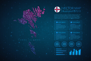 Fototapeta na wymiar Faroe Islands map infographics template for diagram, graph, presentation and chart with abstract geometric mesh polygonal light concept on blue background. Vector Illustration EPS10.