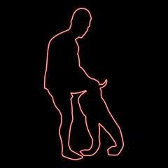 Fototapeta na wymiar Neon man dressing pant Clothes concept Put on his trousers red color vector illustration image flat style
