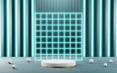 3D render of pastel template soft blue minimal podium room background for show products. Mockup background for cream cosmetics
