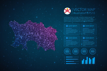 Fototapeta na wymiar Jersey map infographics template for diagram, graph, presentation and chart with abstract geometric mesh polygonal light concept on blue background. Vector Illustration EPS10.