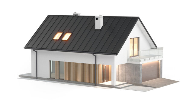 Modern single family house isolated on white, 3d illustration