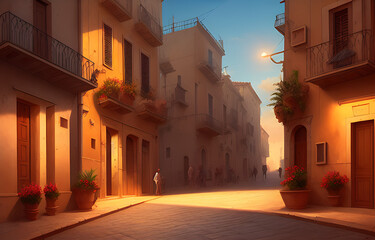 Obraz premium generative a.i. narrow street in an Italian town