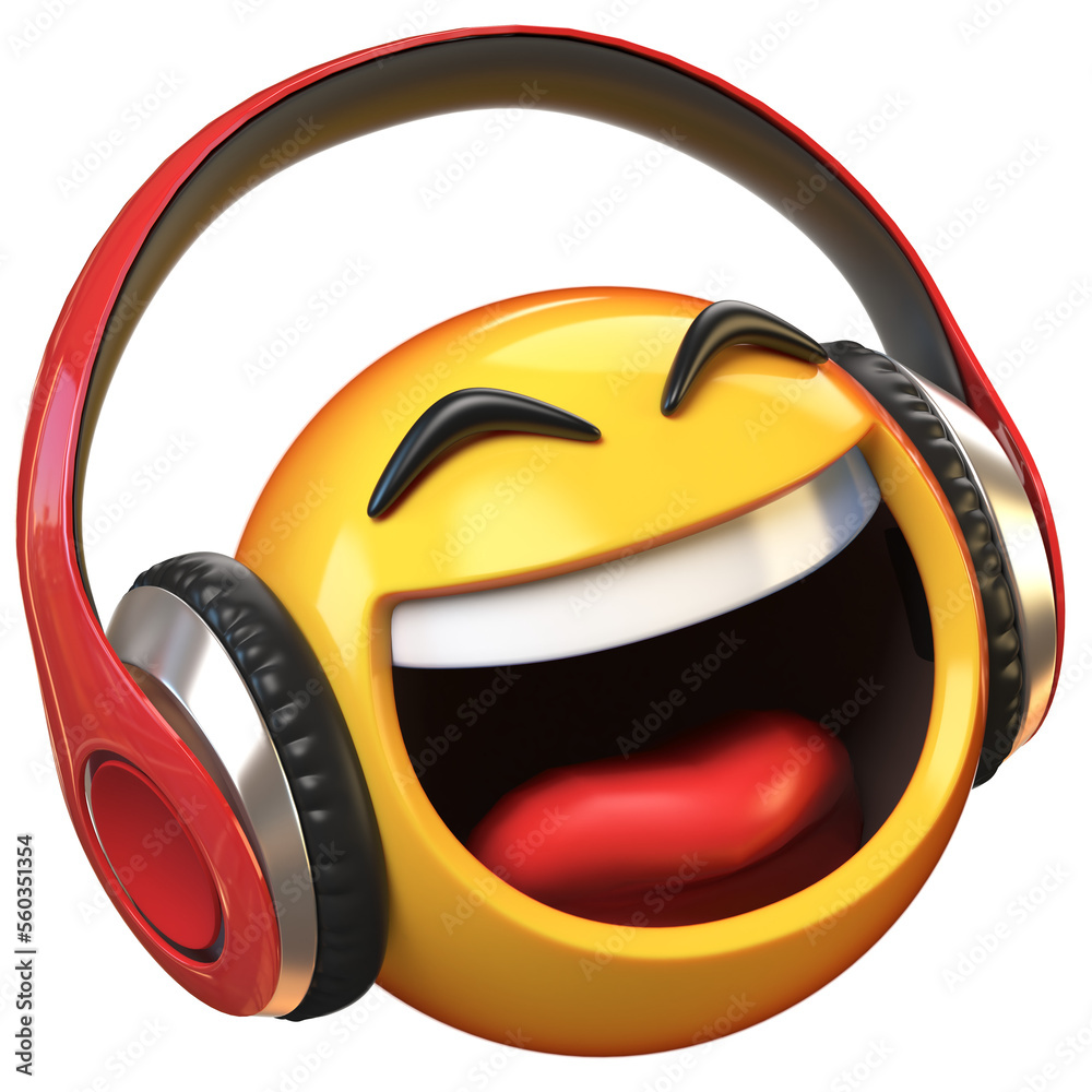 Canvas Prints music emoji with headphones isolated on white background, emoticon with earphones 3d rendering