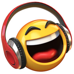 Music emoji with headphones isolated on white background, emoticon with earphones 3d rendering