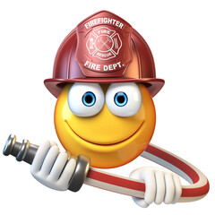 Fireman emoji isolated on white background, firefighter emoticon 3d rendering