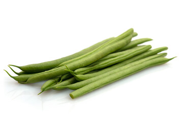 Fresh green beans on white background
