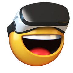 Emoji with VR headset isolated on white background, emoticon in virtual reality, 3d rendering