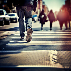 Legs crossing street, created with Generative AI technology.