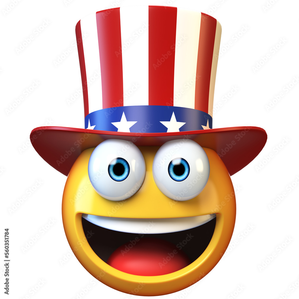 Wall mural Emoji with American hat, Uncle Sam emoticon 3d rendering