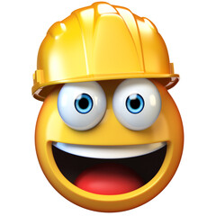 Emoji construction worker isolated on white background, emoticon wearing hard hat 3d rendering