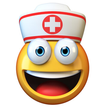 Nurse emoji isolated on white background, first aid, medic emoticon, hospital symbol 3d rendering