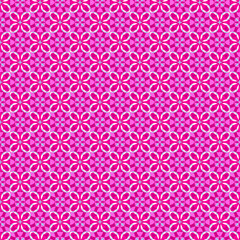 Abstract geometric floral mosaic pattern with bright pink, white and blue motifs