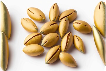  a bunch of nuts sitting on top of a white table top next to a banana peel and a banana peel on the side of the table top of the nuts is a white surface with a white surface.