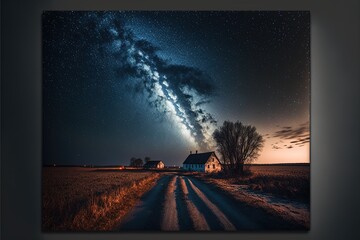 Starry sky, milky way, beautiful landscape, night time. Generative AI