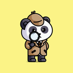 Cute detective panda with with a magnifying glass cartoon illustration animal isolated free