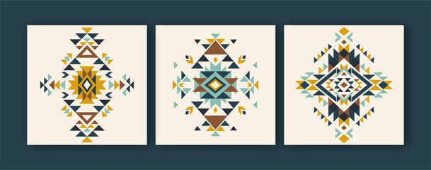 Aztec vector elements. Set of ethnic ornaments. Tribal design, geometric symbols for border, frame, tattoo, logo, cards, decorative paper. Navajo motifs.